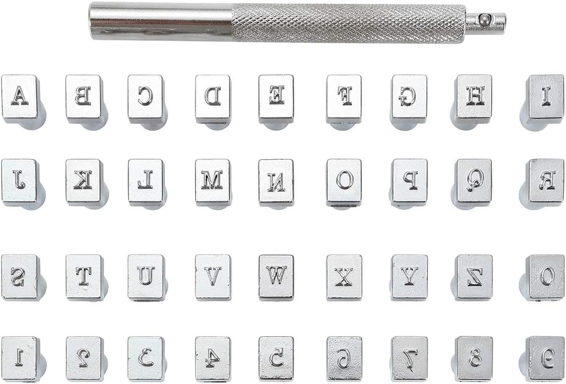 TAORAYO 刻印セット レザークラフト 革用刻印セット ハンドメイド レザークラフト道具 スタンプポンチ キットカシメセット 打刻印 刻印 金属打刻 打刻ポンチ 打ち具 印字工具 数字 英字 36個セット (3.5mm（明朝体）)