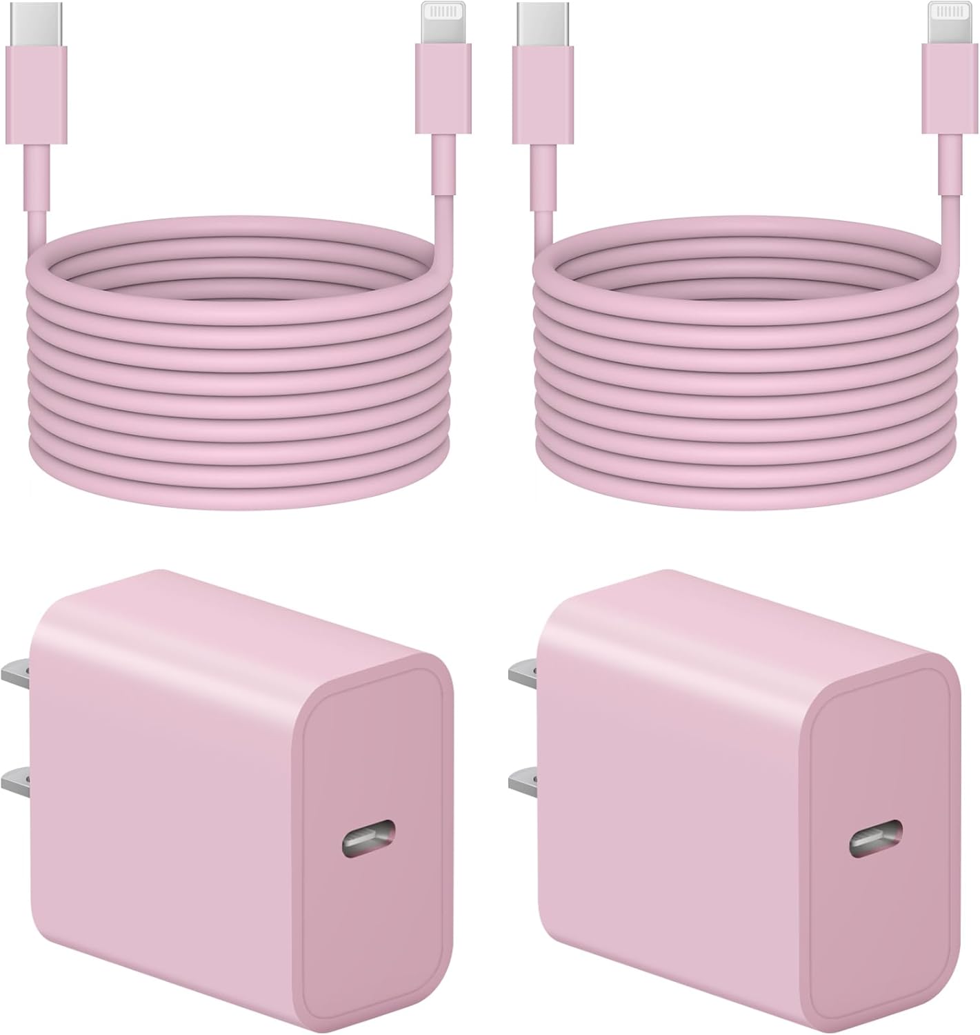 10 Ft iPhone Fast Charger, 2-Pack 20W Super Fast Charger with Long Fast Charging Cable for iPhone 14/13/12/11 Pro Max,14 Plus,Mini,Pro/XS/SE/XR/iPad - Pink