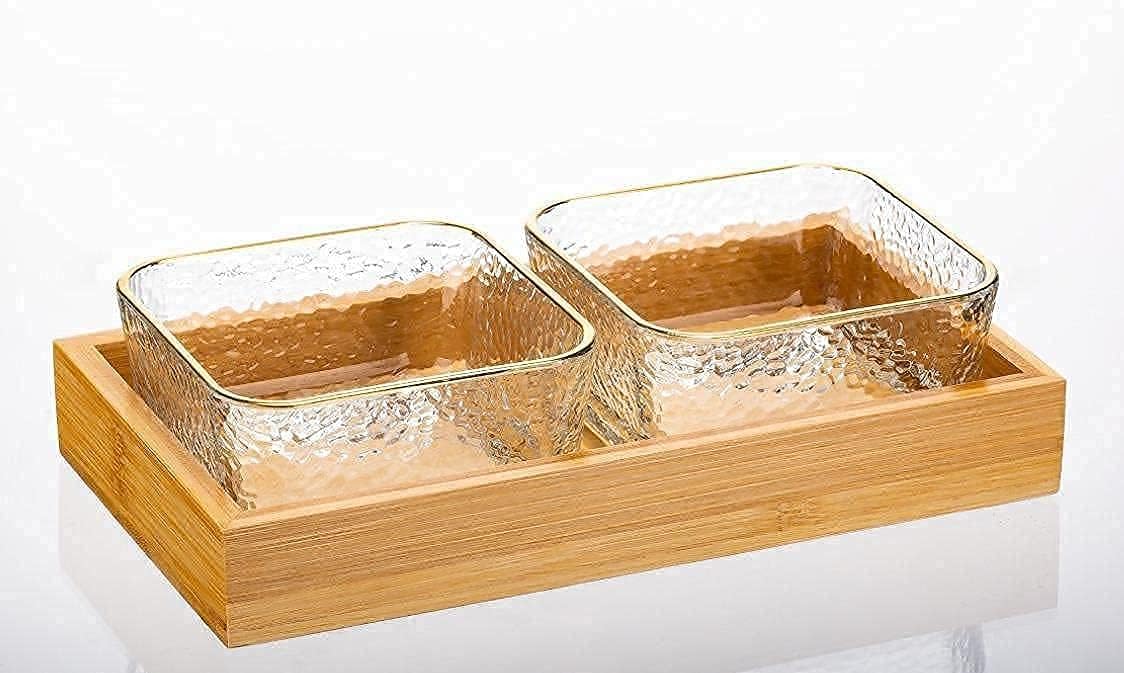 TOPHAVENDry Fruit Bowl with Wooden Lid Mouth Freshener Plate for Home Restaurant Dessert Serving Bowl Mukhwas Plate Set Fancy Candy Bowl Dry Fruit Serving Tray