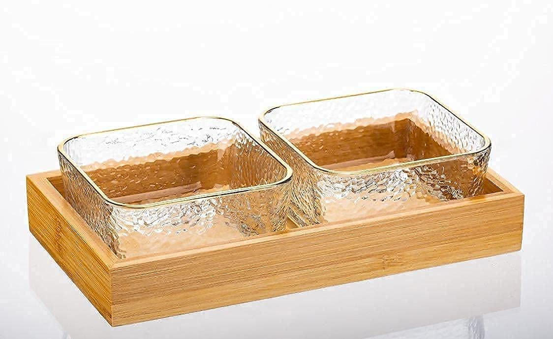 TOPHAVENDry Fruit Bowl with Wooden Lid Mouth Freshener Plate for Home Restaurant Dessert Serving Bowl Mukhwas Plate Set Fancy Candy Bowl Dry Fruit Serving Tray