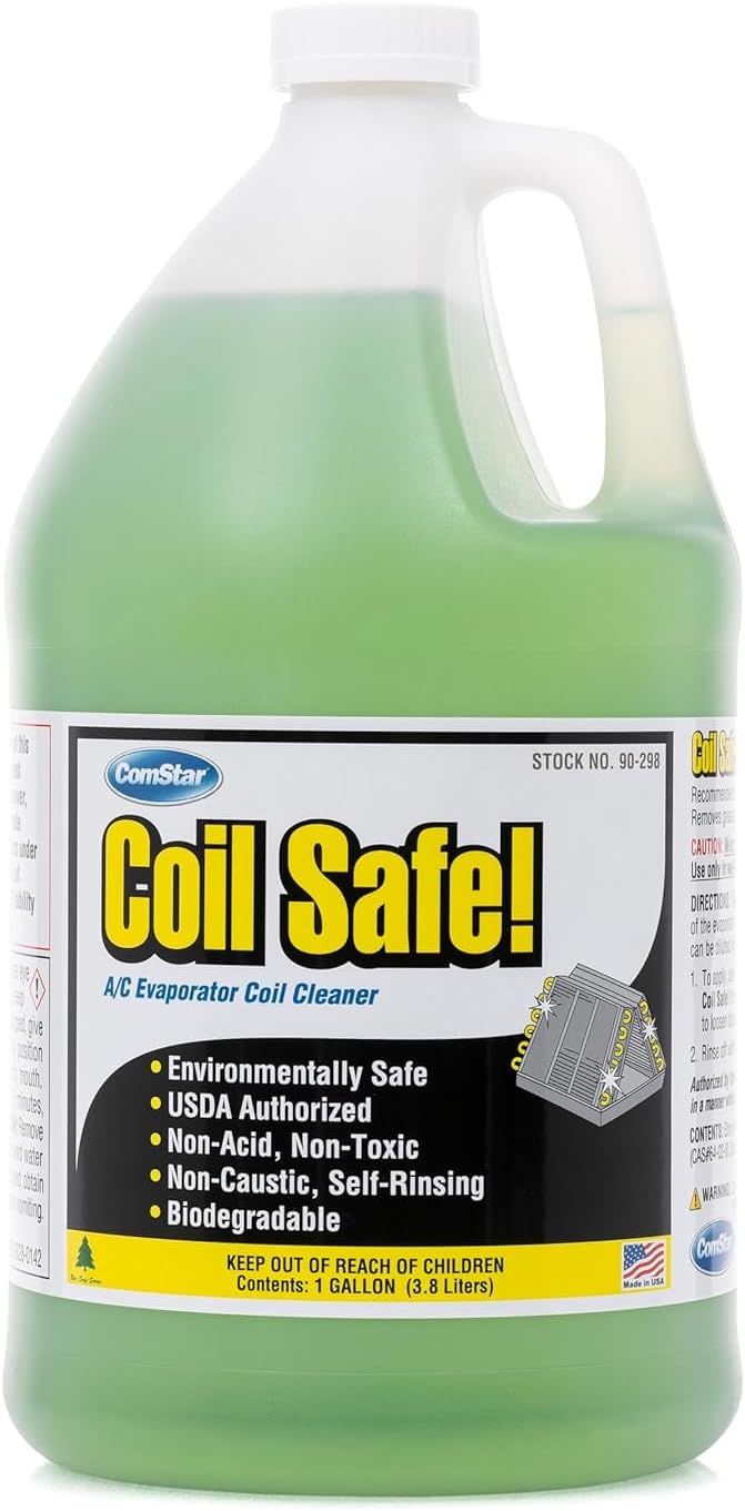 ComStar Coil Safe Evap Coil Cleaner, 1 Gallon, Self-Rinsing, Neutral pH, Non-Toxic, For Commercial/Residential AC & Refrigeration Coils, Made in USA, Green, Pleasant Smell (90-298)