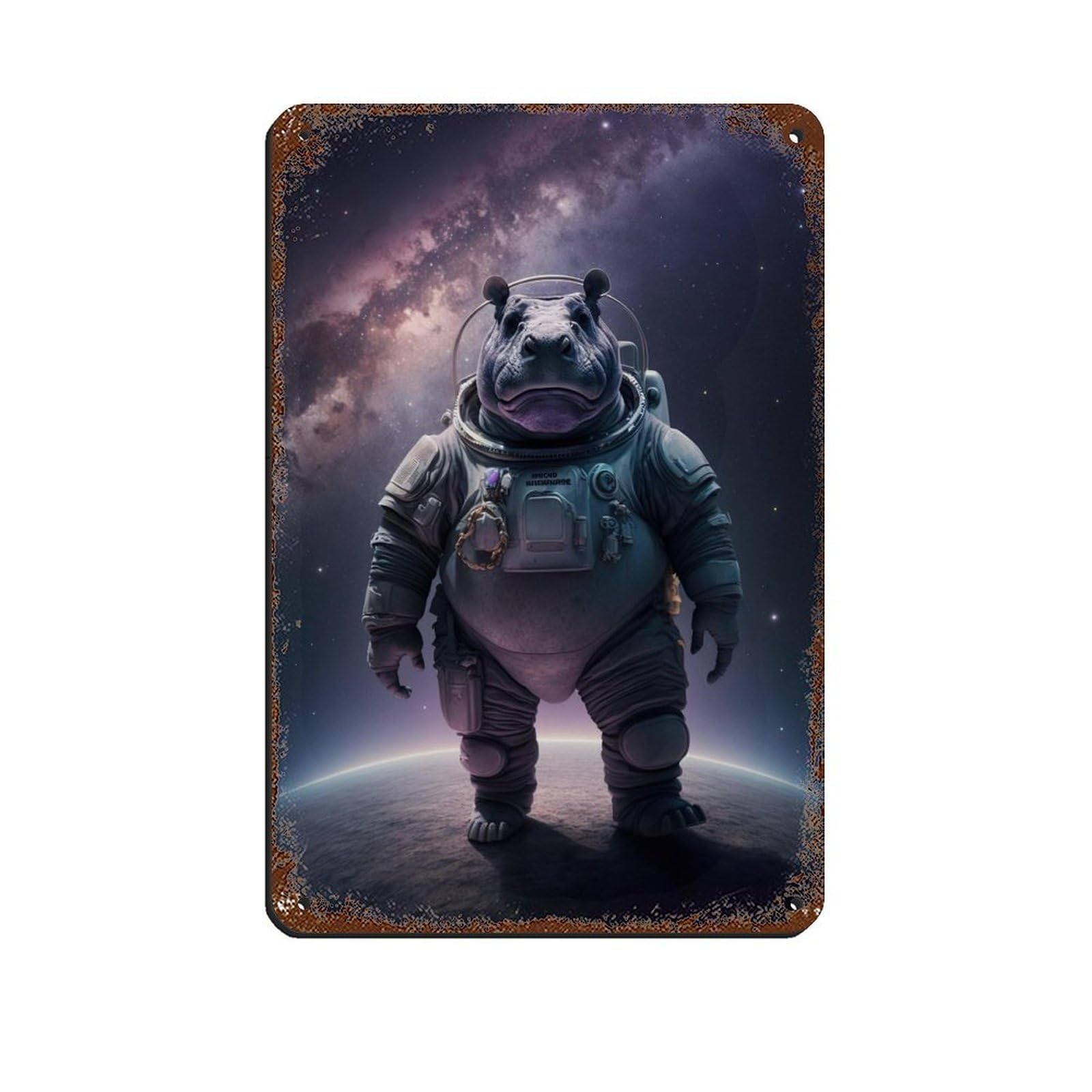 Lxwnze 20L X 30W Cm Astronaut Hippo, Futuristic Animal（3） Retro Poster Metal Tin Sign Chic Art Retro Iron Painting Bar People Cave Cafe Family Garage Poster Wall Decoration 8X12inch(20X30cm)