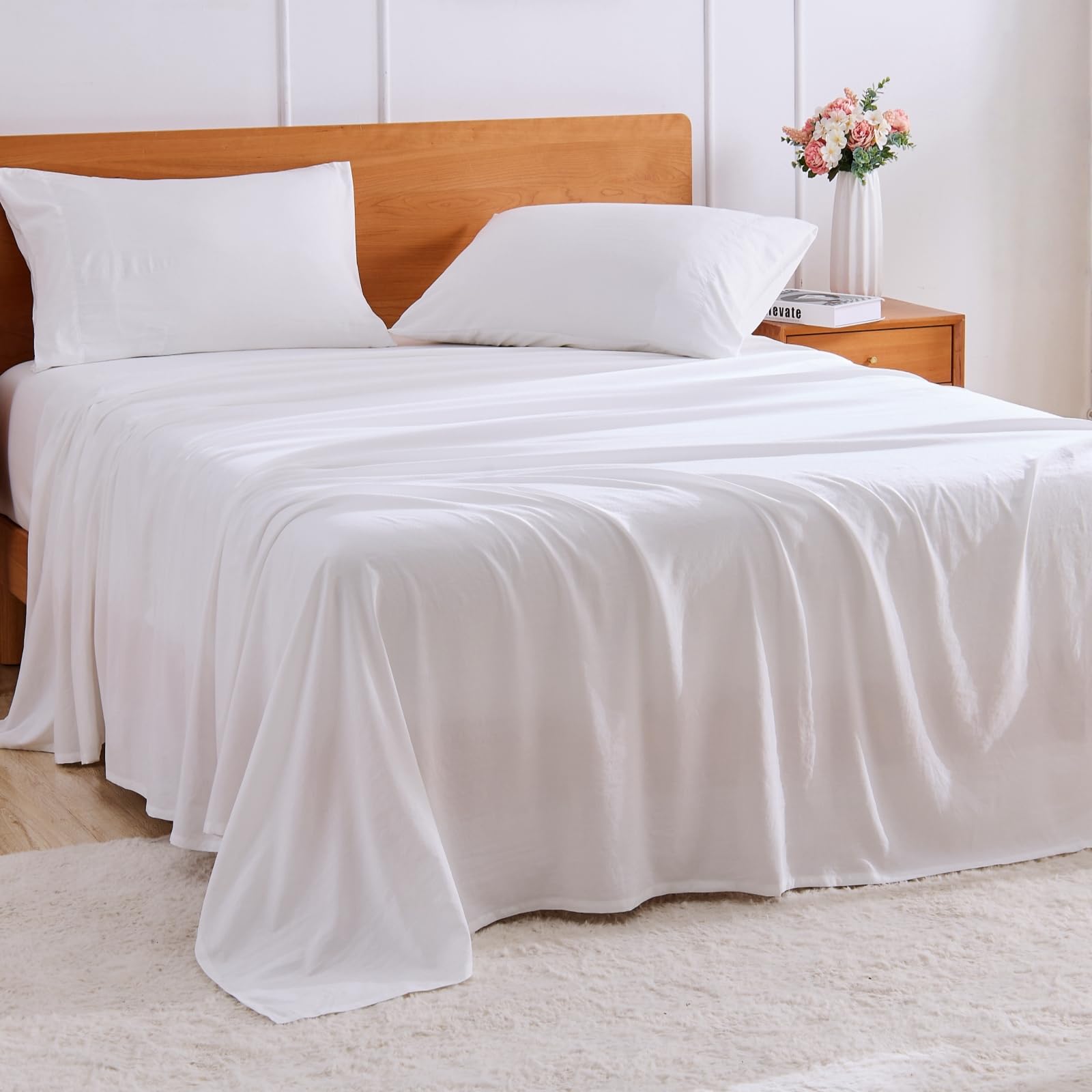 GOKOTTA 4-Pcs Queen Sheet Set 16 Inch Deep Pocket Queen Sheets with Elastic Corner Straps Brushed Microfiber Polyester