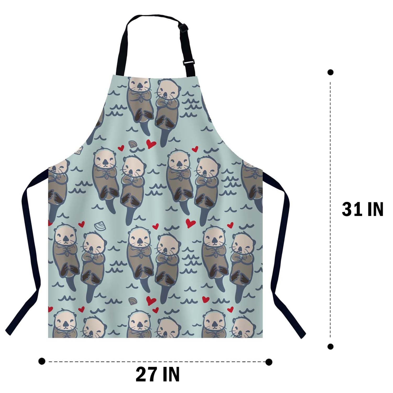 BGBDEIA Sea Otter Love Pattern Kitchen Apron for Women Men Adjustable Apron Chef Bakers Apron Cooking Apron Cooking Baking Gardening - Image 2