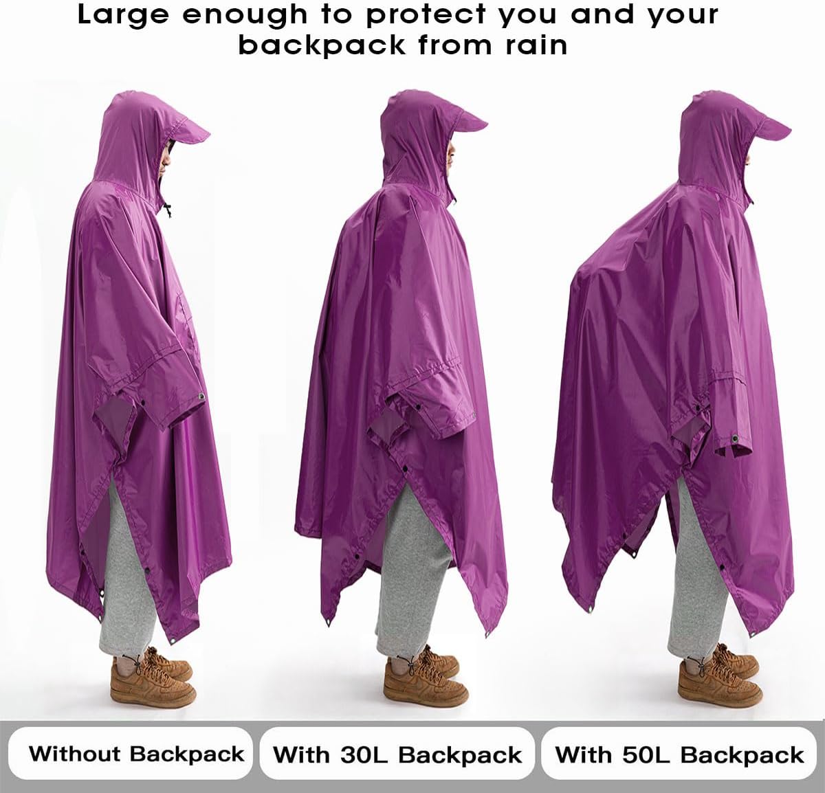 Cosmine Hooded Rain Poncho for Adult with Pocket, Waterproof Lightweight Unisex Raincoat Jacket for Hiking Camping Emergency - Image 2
