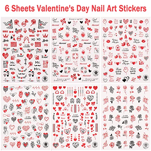 Valentines Day Nail Art Stickers 3D Valentines Nail Decals Self-Adhesive Metallic Black Red Laser Rose Lovers Lip English Letter Love Heart Nail Stickers For Women Girls Kids Diy Nail Decoration #TOP1