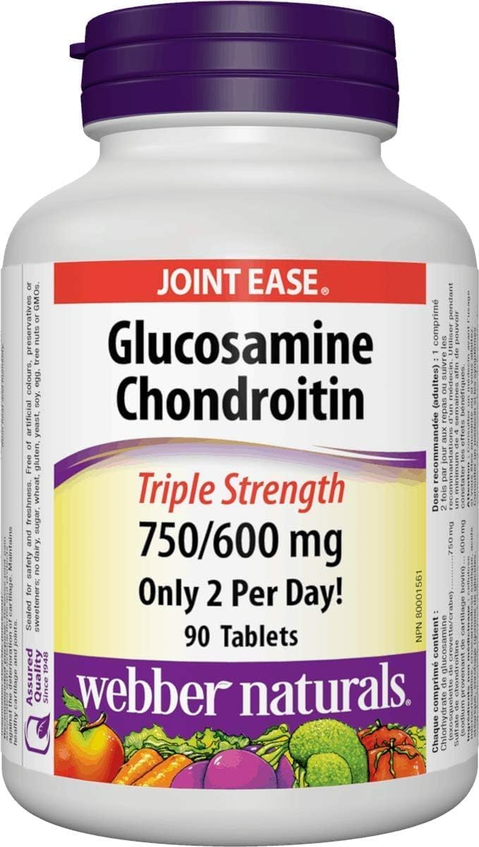 Webber Naturals Glucosamine Chondroitin, Triple Strength, 90 Tablets, Helps Relieve Joint Pain Associated with Osteoarthritis, Non-GMO, Gluten and Dairy Free