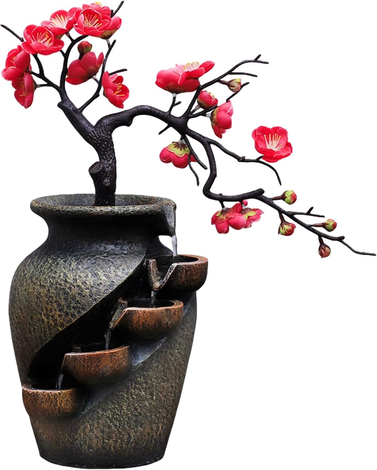 Home Garden Interiors Decorative Water Fountains Flowing Waterfall Simulation Plant Vase House Resin Craft Zen Meditation Waterfall