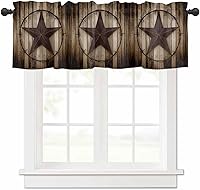 Vista 23 de Cenefa de cortina verde azulado turquesa para ventanas, sala de estar, cocina, baño, granja, tablero de madera rústica, verde y marrón, con bolsillo