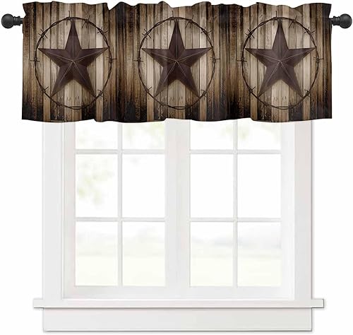 Homechoid Cenefa de cortina de ventana con estrellas del oeste de Texas para sala de estar, cocina, baño, granja, tableros de madera rústica retro,