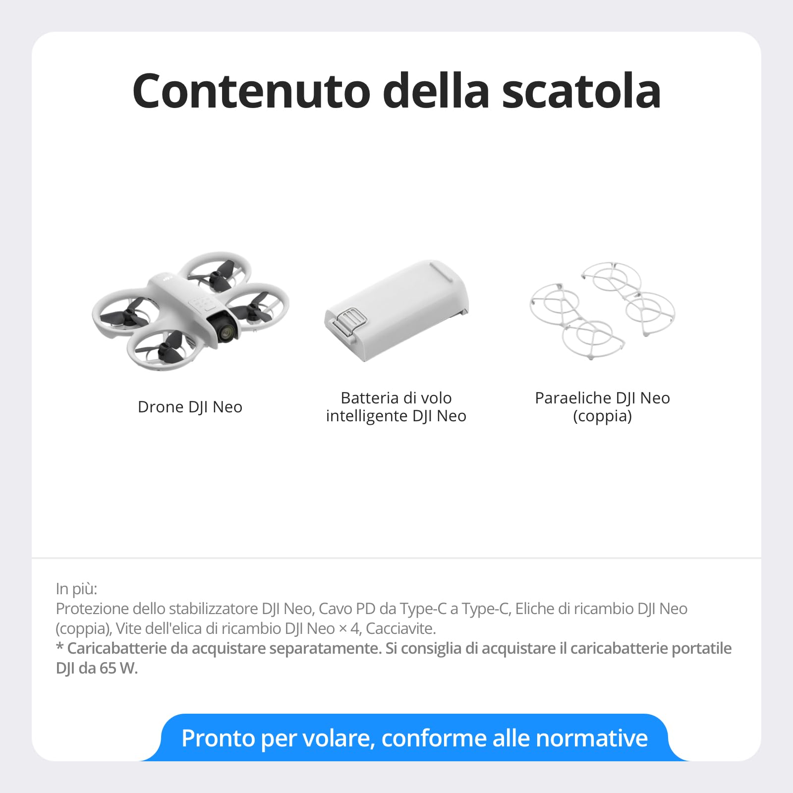 DJI Neo, mini drone con fotocamera UHD 4K per adulti | 135g drone che vola da solo e ti segue, decollo dalla mano, tracciamento del soggetto, QuickShot, (senza radiocomando)
