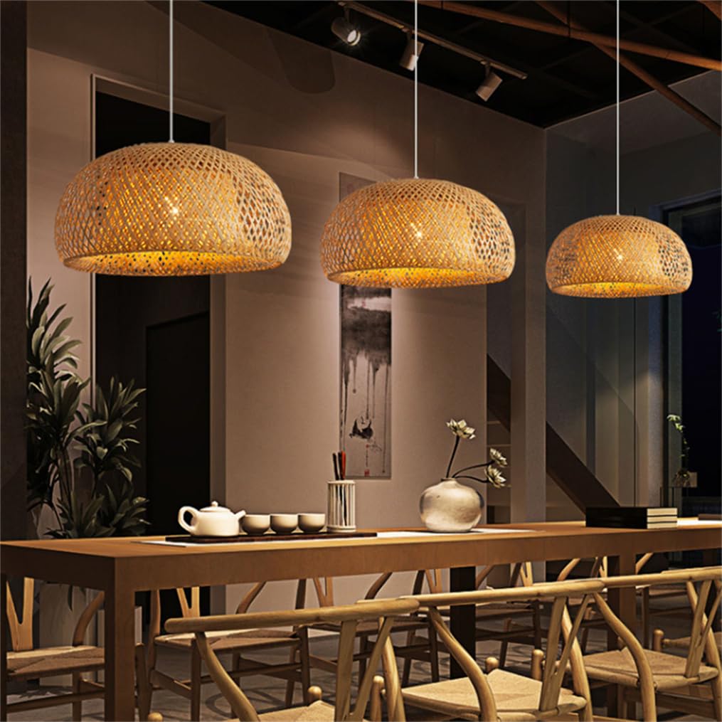 Lampadari A Sospensione Rustici in Vimini A Forma di Nido D'uccello per Cucina, 3 Misure, 17,7 Pollici, Regolabili, in Vimini Intrecciato, Grandi Lampade A Sospensione Fatte A Mano