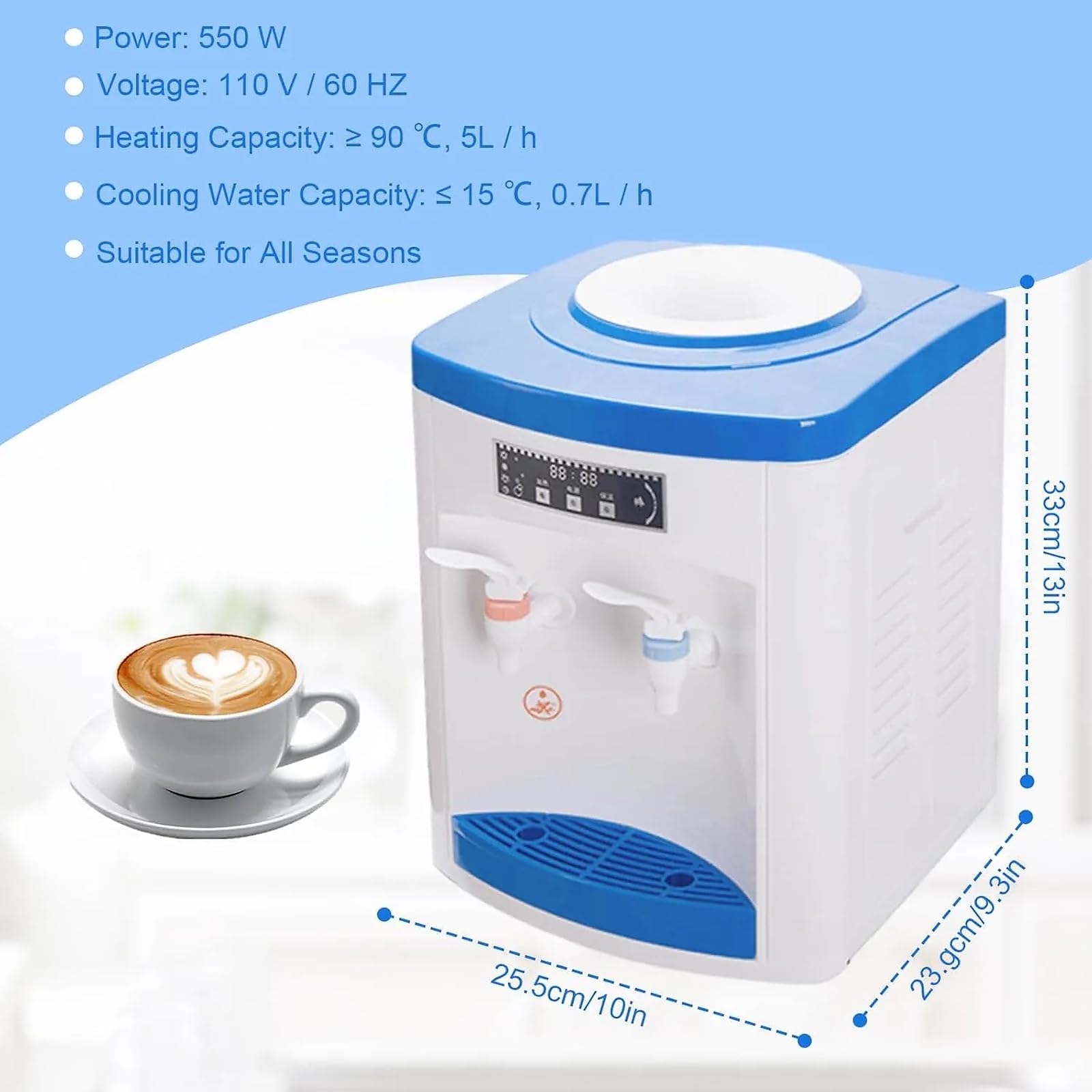 Dispensador de agua fría y caliente eléctrico 550 W para garrafas 4,5–18,9 L – compacto de mesa (sin cubo)