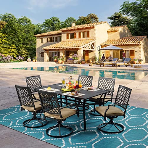 Meooem Outdoor Swivel Chairs Set Patio Metal Dining Rocker Chair With Cushion Surport 250 Lbs For Garden Backyard Poolside Classical Lattice Black (6Pcs Lattice Dining Chairs) #TOP6