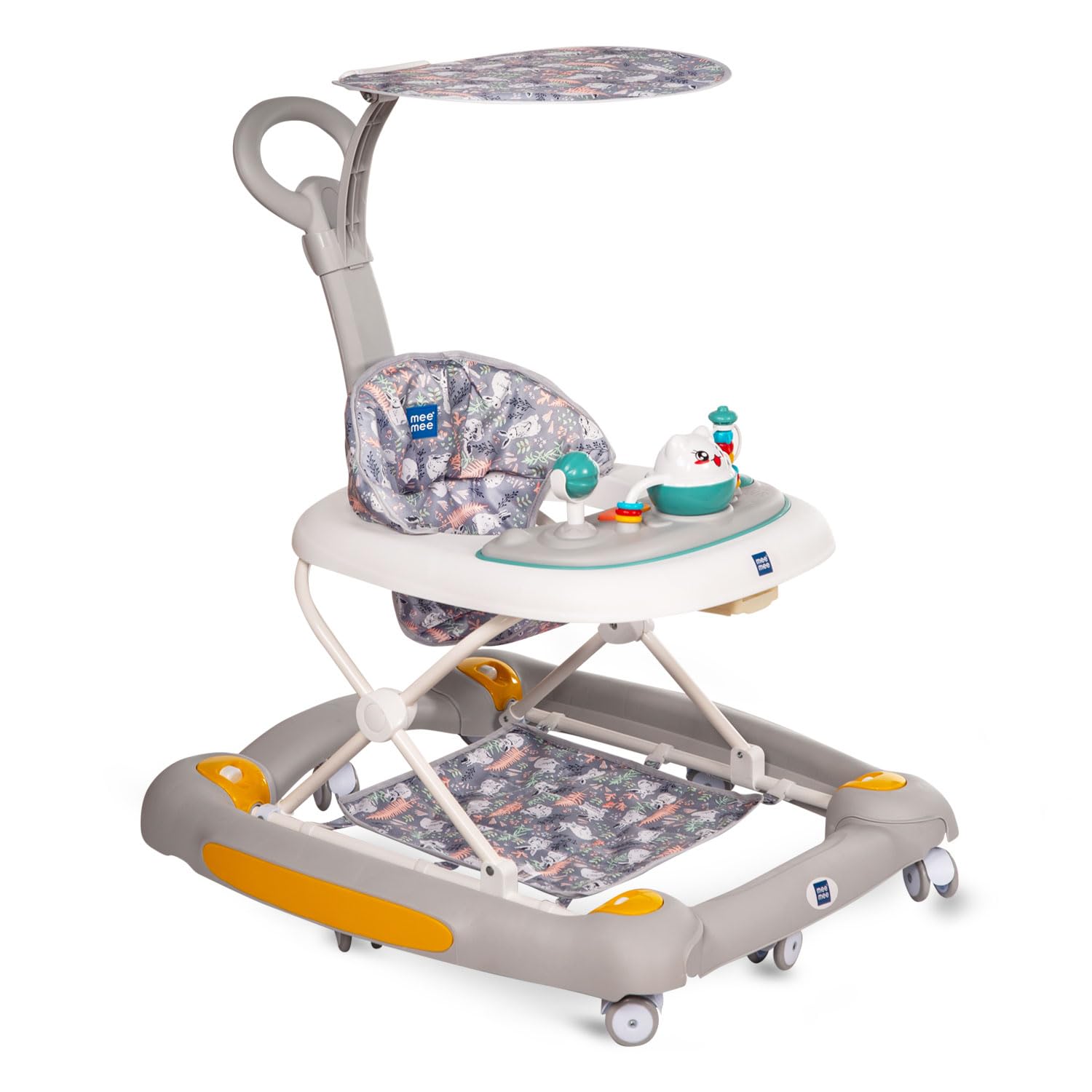 Mee Mee 2-in-1 Baby Walker & Rocker with Parental Push Handle, Anti Fall, Anti Skid Mechanism, 3 Level Height Adjustable with Light, Musical Toys, 360° Rotating Wheels 6-18 Months, Upto 15 Kg (Grey)