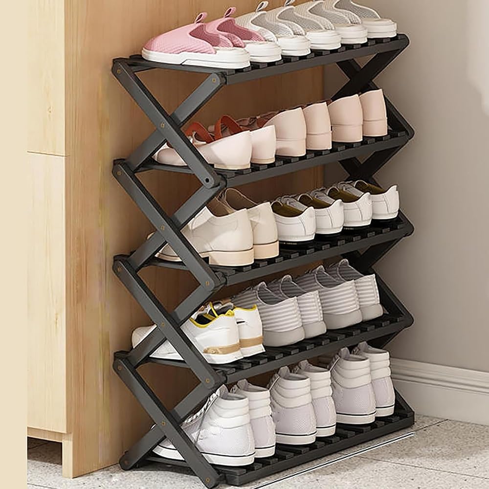 Scarpiera pieghevole in bambù, scaffale organizer per scarpe autoportante per ingresso, armadio, camera da letto, corridoio, portaoggetti multifunzionale