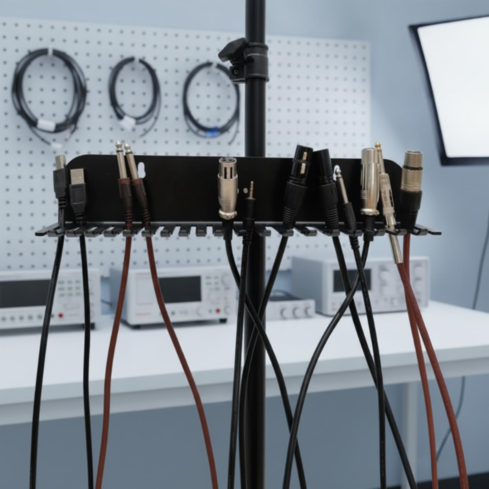 Organizador de Cables Rack para Cables Colgador de Pared Estante Portacables con Separadores Metálicos Diseño Ahorra Espacio Adecuado para Estudios Laboratorios de Trabajo