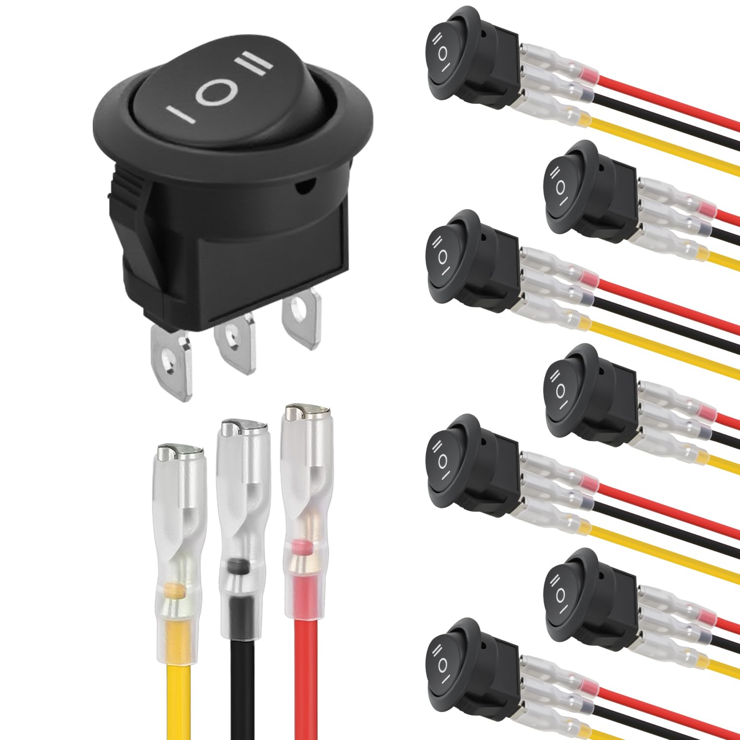 Nilight 8PCS 3 Way Round Rocker Switch with Wiring Harness
