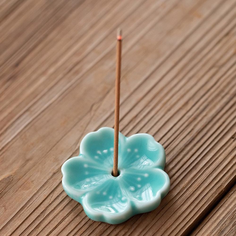 Set of 5, Japanese Mini Cherry Blossom Ceramic Incense Stick Holder or Incense Burner Holder, Handmade Cute Multicolour Unique Ash Catcher Inscent Tray and Decorative Gift, Home Decor, 1.7 inches
