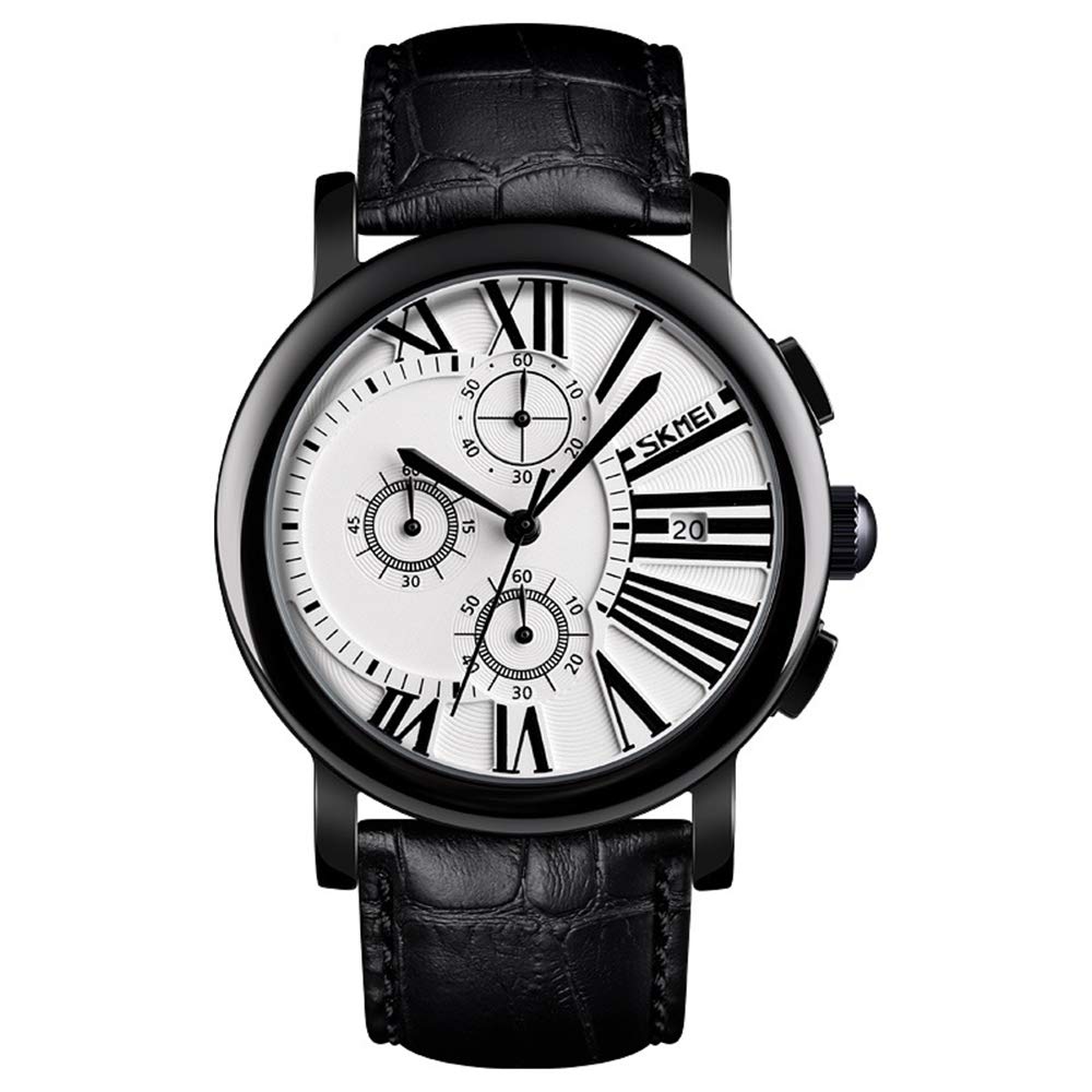 MASTOP Orologio da polso analogico al quarzo da uomo, sportivo, impermeabile, con data, in pelle