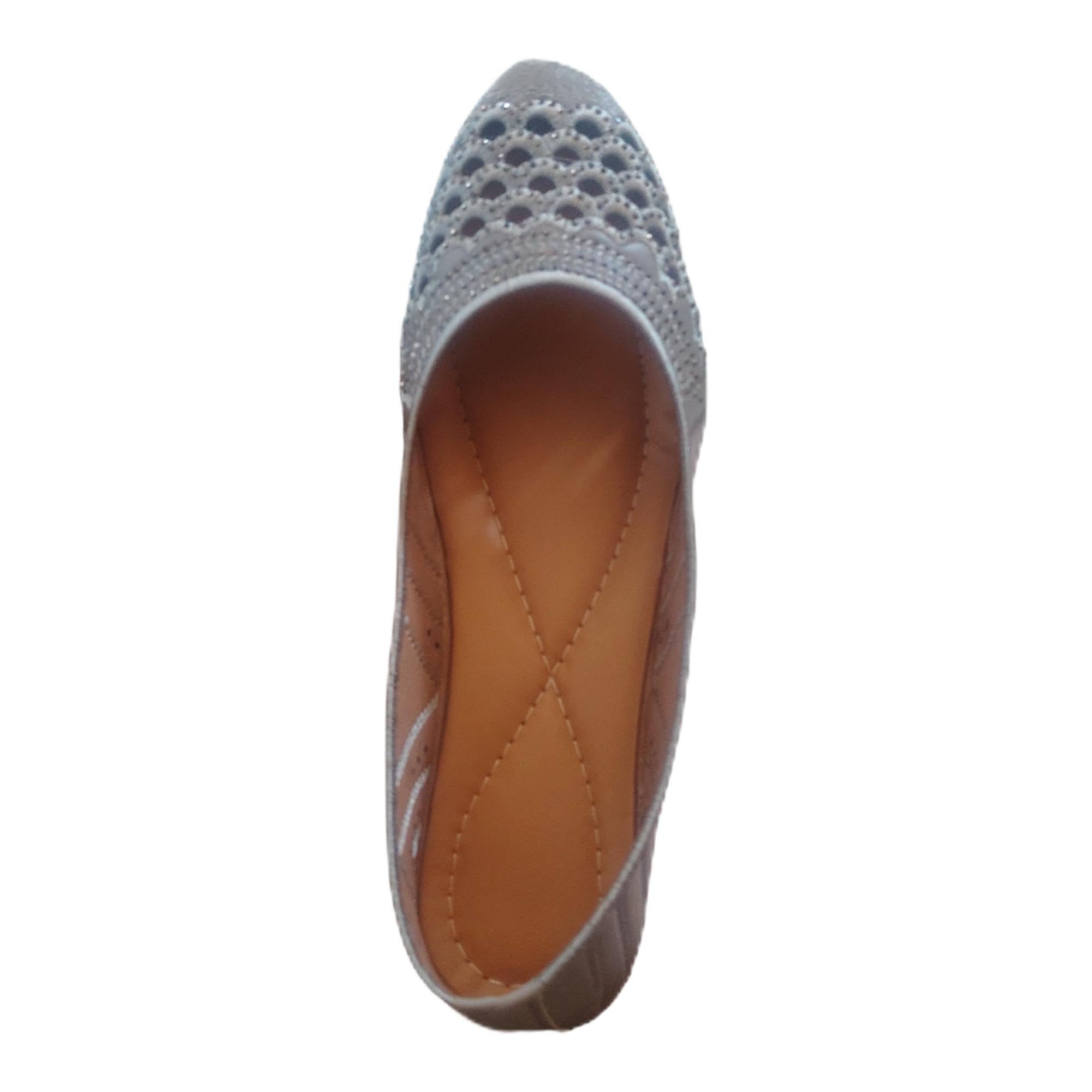 Women's Silver Embroidered Cutwork Wedge Ballerina Flats-picture-35
