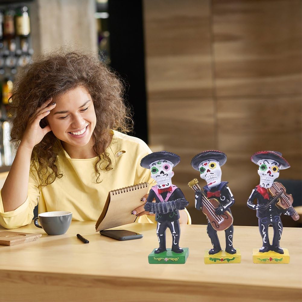 3 Piezas De Estatua De Esqueleto De Músico, Mariachi, Figuras De Esqueleto, Adornos De Escritorio De Halloween para Decoración De Casas Embrujadas De Terror.