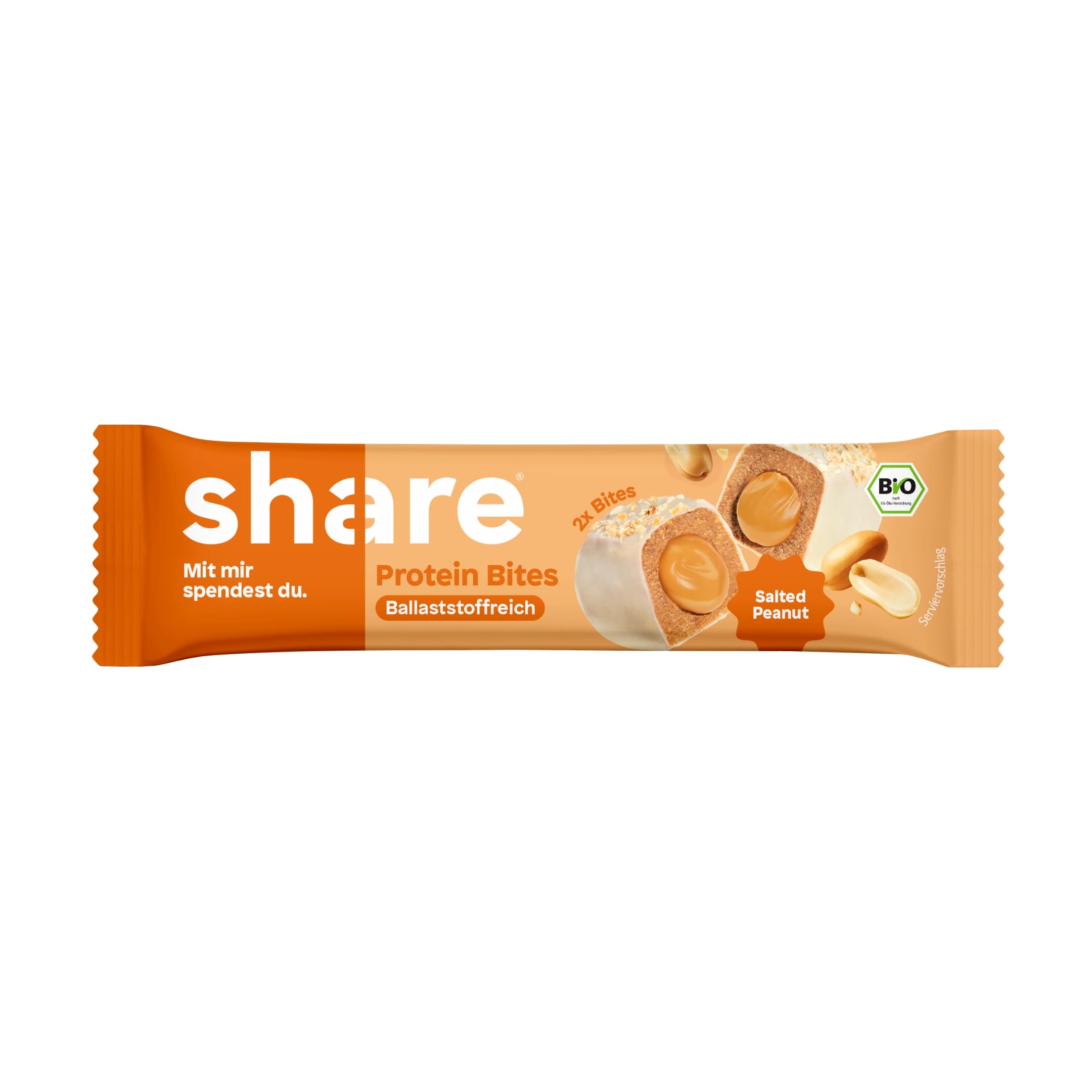 share Bio Protein Bites Salted Peanut (15x40g) | Veganer Proteinriegel 23% Eiweiß, Ballaststoffreich, Ohne Palmöl, Jeder Kauf spendet, Proteinquelle, Cremige Nussmus-Füllung