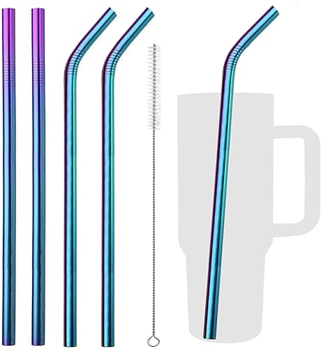 Miniatura 11 de VEHHE Popotes de metal negro reutilizables de acero inoxidable con cepillo de limpieza para vasos Yeti RTIC SIC Ozark Trail de 20/30 onzas