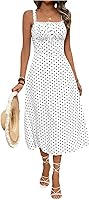 Floerns Women's Polka Dot Square Neck Tank Dress - Ruched Bust Knot A-Line Midi for Summer