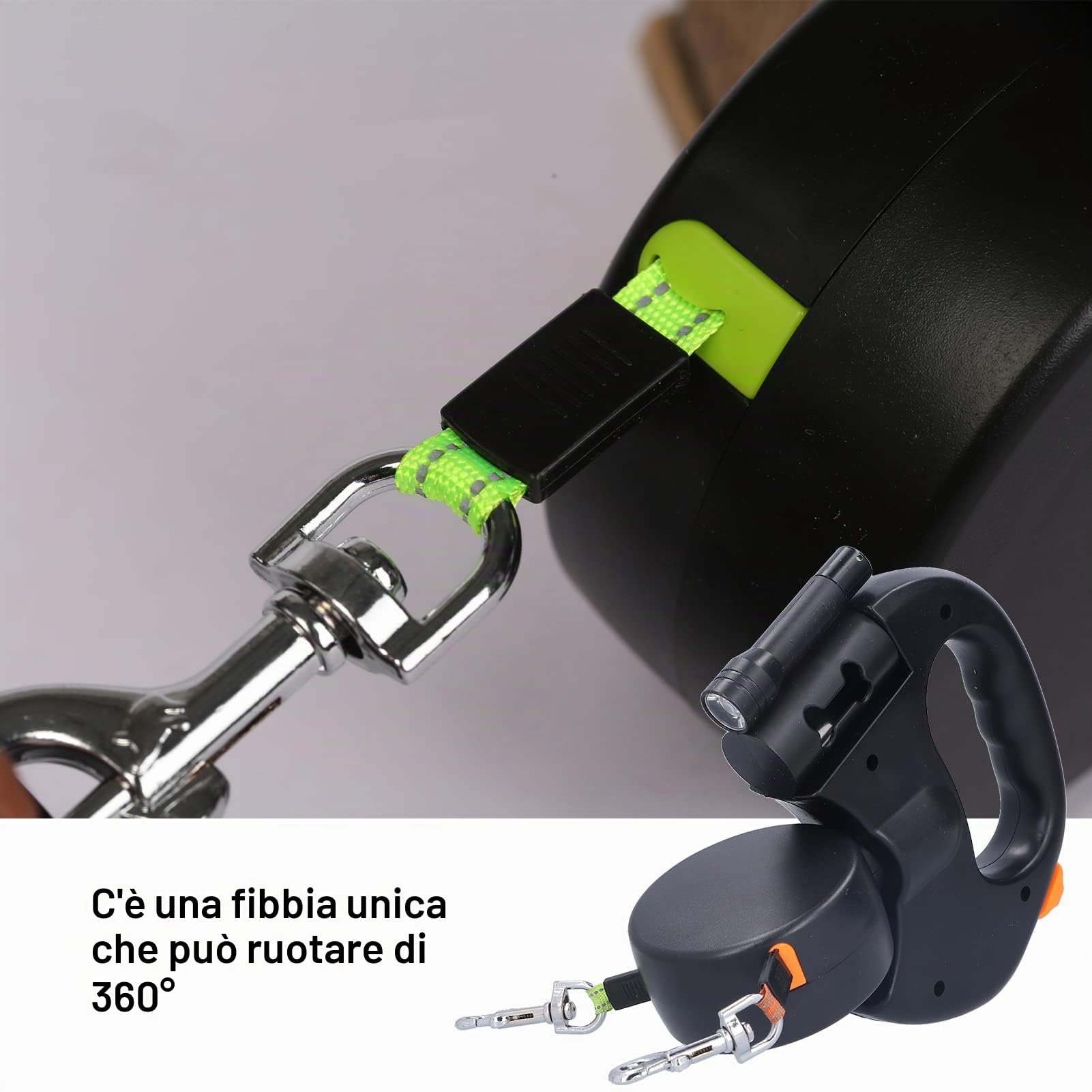 HEEPDD Guinzaglio Retrattile Doppio per Cani, Guinzaglio Estensibile Automatico con Cinturino Riflettente, Lunghezza per Passeggiate e Corsa