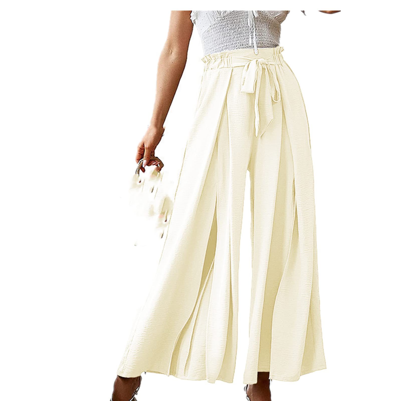 Solid Color Straight Wide Leg Pants Womens high Waist Loose and Thin Casual Fashion Trousers L Casuki