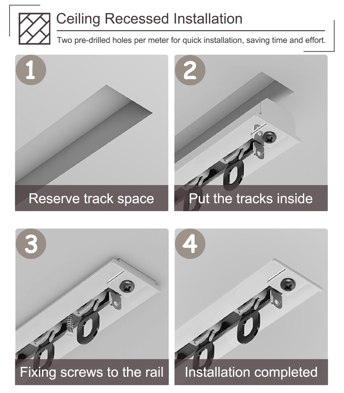 UrbanUp Binario Tenda Soffitto Binario Scorrevole per Tende in Lega di Alluminio Lungo 1-8 m, Binario per Tende Incassato per Doccia/Cucina, Aste per Tende in Metallo Nascoste(2.1m(6.8ft))