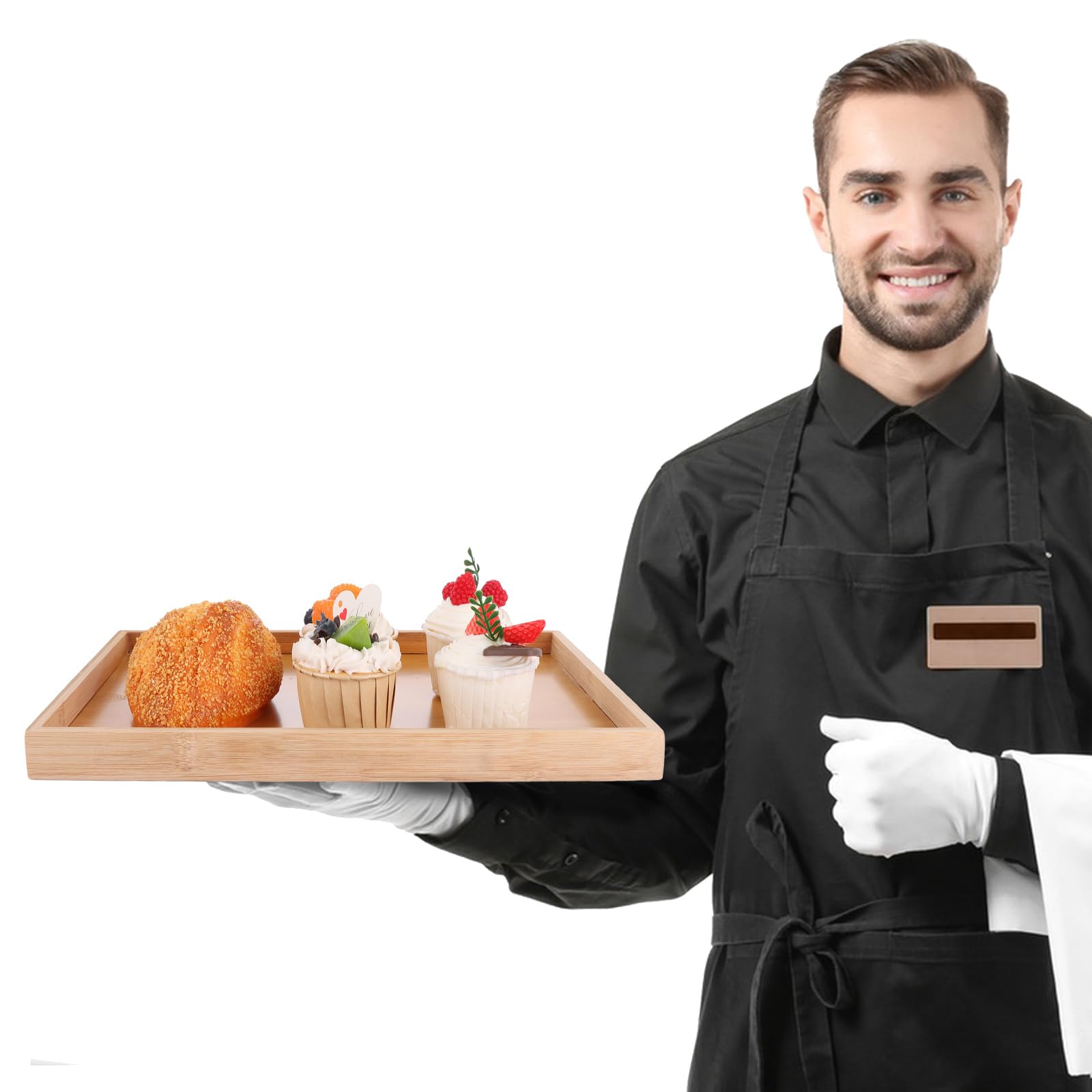 Lot de 4 plateaux de service rectangulaires en bambou - 37 x 26 x 2,5 cm - Pour nourriture, salle à manger, collation et fruits