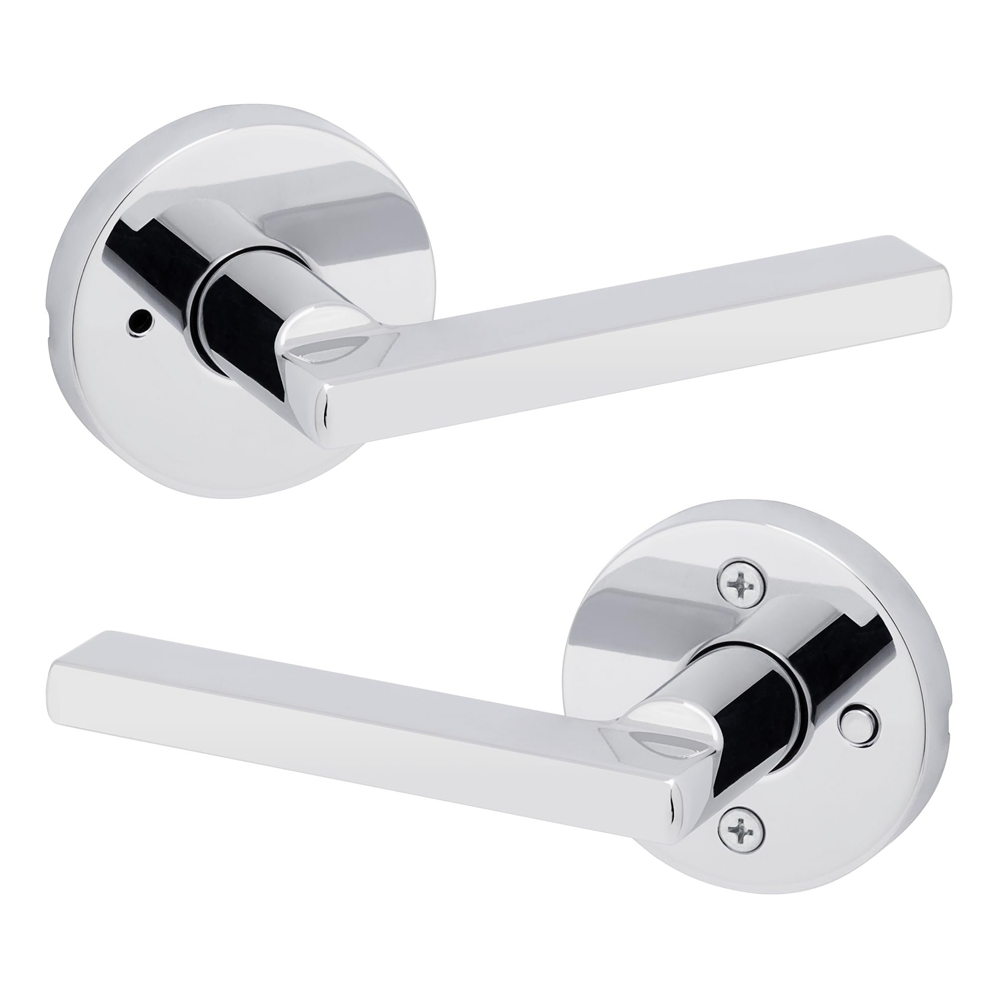 Halifax Interior Privacy Door Handle with Lock, Round Lever for Bathroom and Bedroom, Polished Chrome Reversible Keyless Push Button Lock Door Lever, with Microban Protection