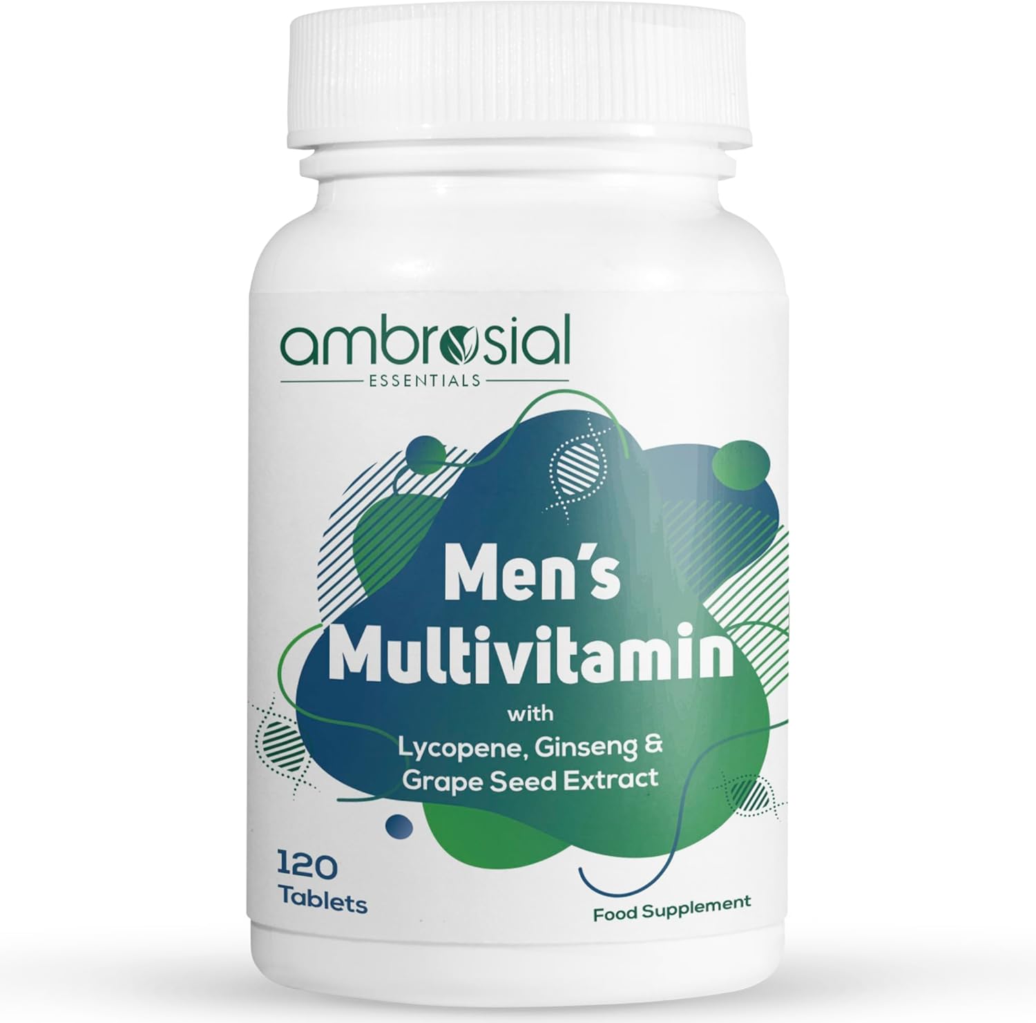 Ambrosial Multivitaminepreparaat voor mannen met lycopeen, ginseng en druivenpitextract, ondersteunt spierkracht, immuniteit, energie en uithoudingsvermogen, 120 tabletten