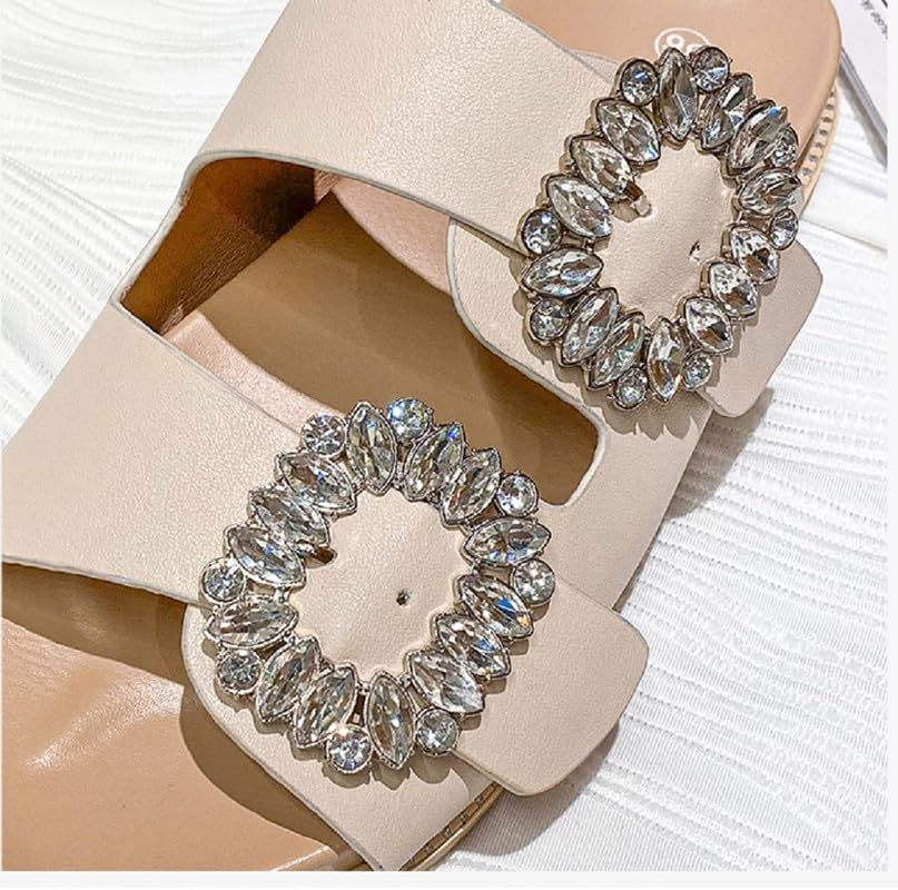 JIEEME Women's Peeptoe Flat Slipper with 3 cm Slip on Crystals Women's Shoes za613