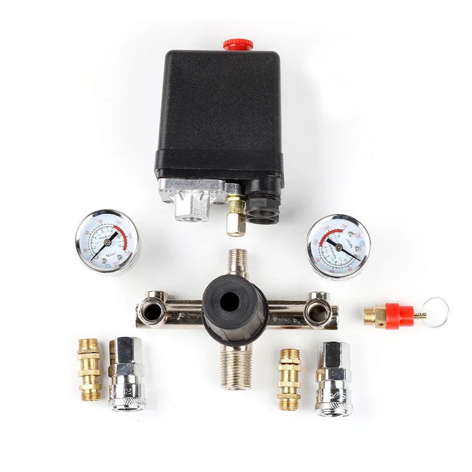 Przełącznik kontroli ciśnienia 4-portowa pompa sprężarki powietrza 220 V/380 V regulator kolektora 30-120 PSI Sterowanie z manometrem(A 220v-eu)
