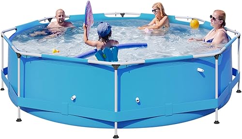 Piscina de marco metálico, piscina redonda sobre el suelo para patio trasero, jardín, azul (10 pies)