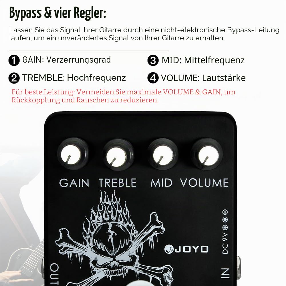 JOYO High Gain Distortion Pedal von AC/DC Crunch bis Heavy Metal mit Full Range EQ für E-Gitarre (JF-04)