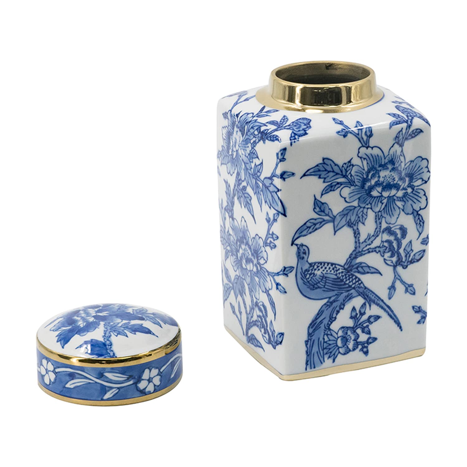 A&B Home Blue & White Porcelain Square Lidded Jar 5.5x10.5