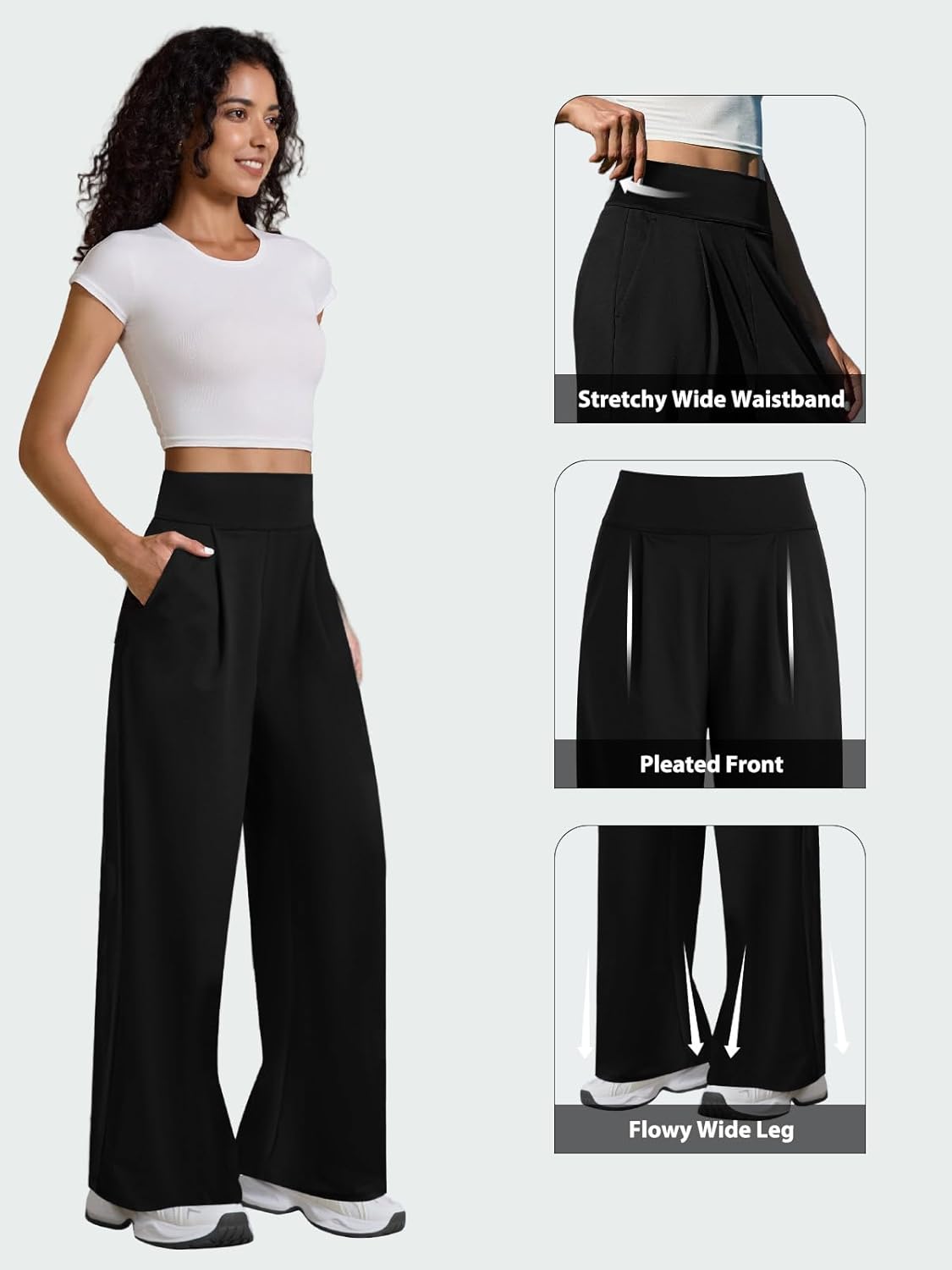 Womens Wide Leg Yoga Pants High Waisted Loose Stretch Lounge Workout Gym Trousers with Pockets - Image 7