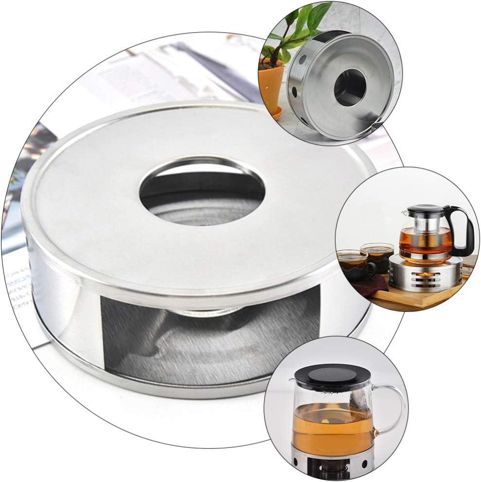 2pcs Stainless Steel Tea Warmer Teapot Milk Warmer Tea Stove Warmer Candle Stand Tea Heater Teapot Warmer (Silver)