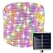 Produktbild KINGCOO 100LEDs Schlauch Lichterkette, IP55 Wasserdicht 39ft/12m Solarlichterkette Röhrenlicht Seil Kupferdraht Weihnachtsbeleuchtung Lichter für Hochzeit Garden Party Außenlichterkette (Mehrfarbig)