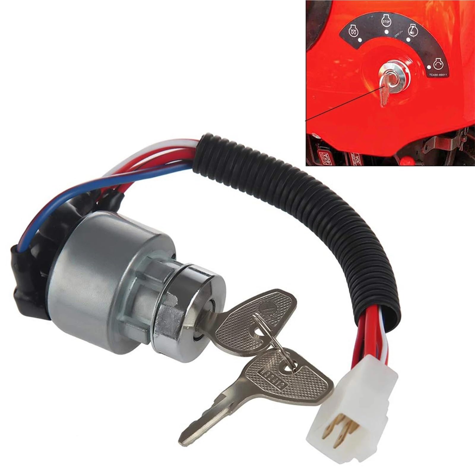 Interruptor de arranque 5-Wire Ignition Key Switch Fit For Kubota Tractor L2501 L2600 L2800 L3400 MX4700 MX5000 MX5100 TC020-31822 TC020-31820