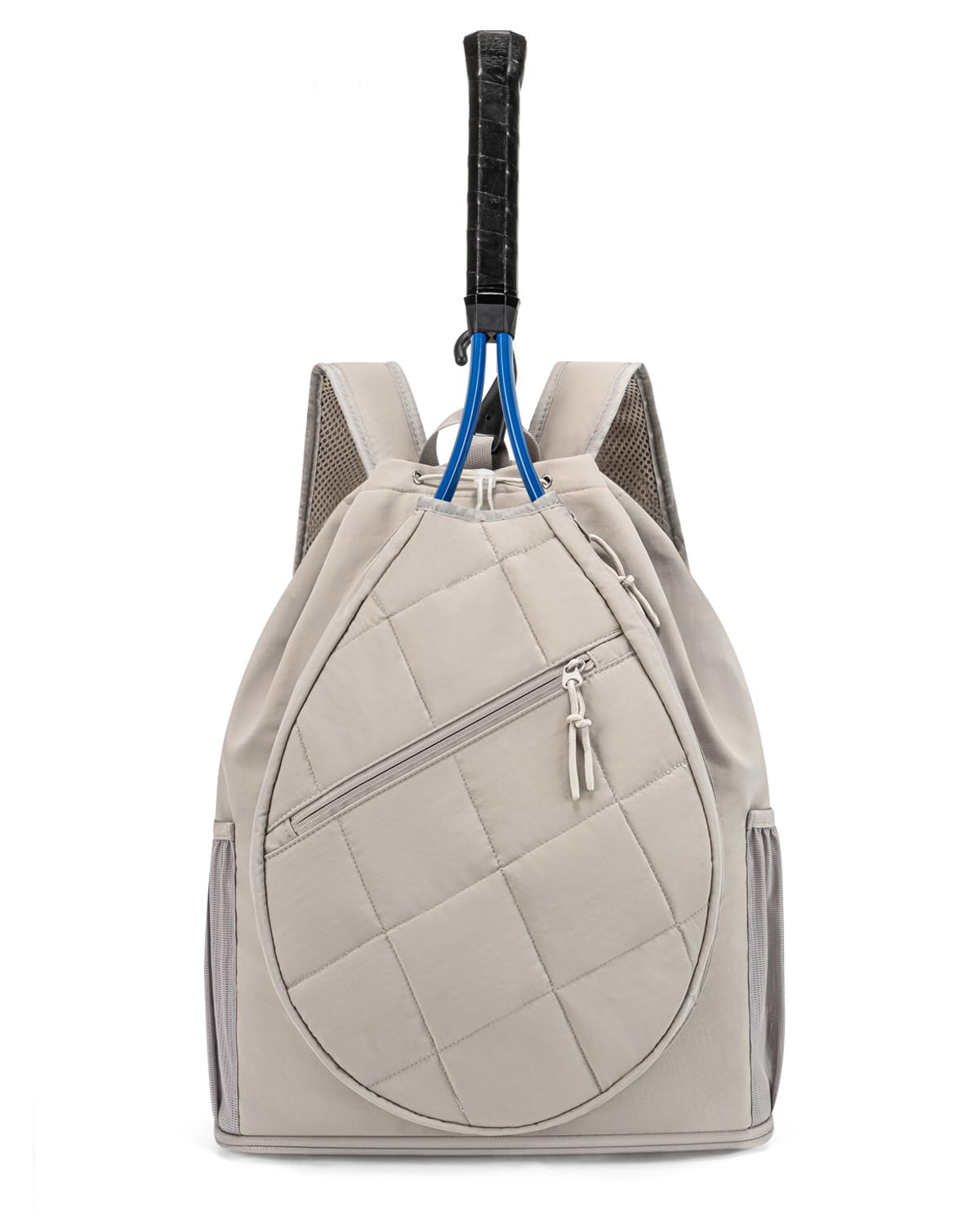 GreenTaya Drawstring Tennis Backpack, Puffer Tennis Racket Bag with Shoe Compartment & Wet Pocket Gym Bag for Women, Suitable for Pickleball Tennis Badminton (Camel)