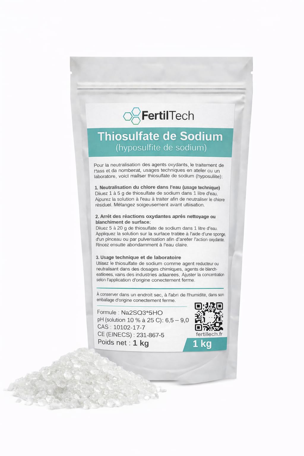 Sodium Thiosulfate pentahydraté 1 kg – Produit chimique industriel pour neutralisation du chlore, traitement de l’eau, procédés techniques et usages industriels