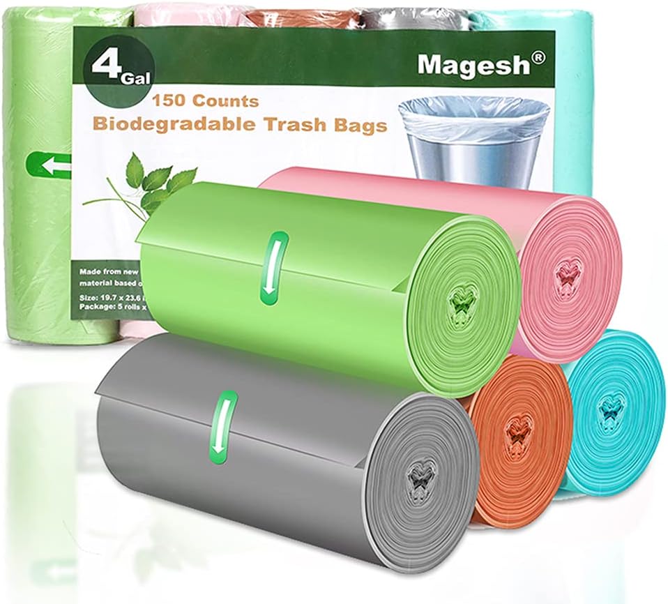 Small Trash Bags Biodegradable, Magesh 4 Gallon Trash Bag/Garbage Bags, Extra Strong