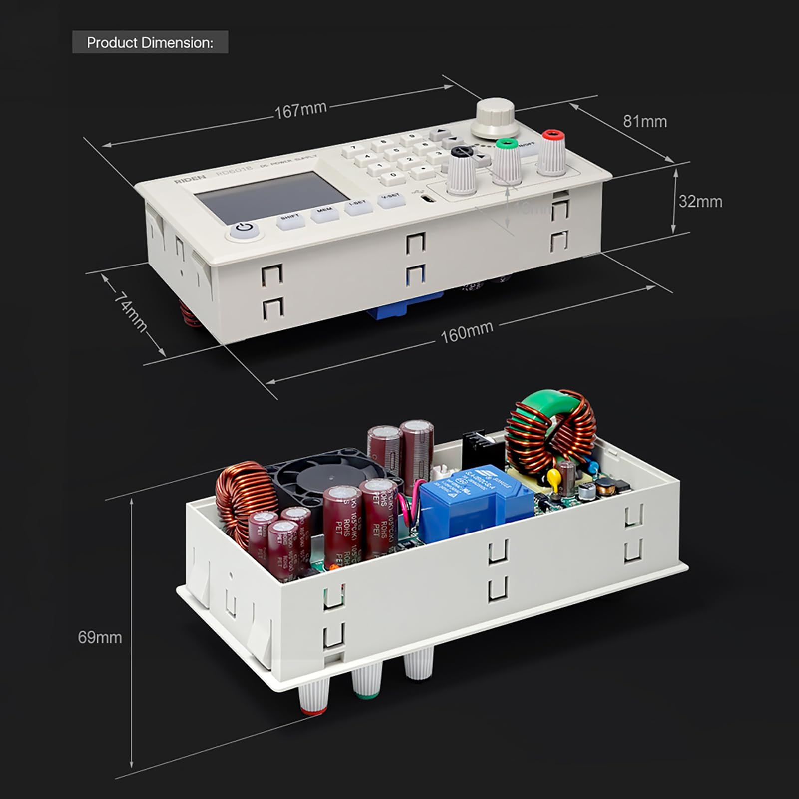 HUIOP RD6018 Modulo di Alimentazione a Corrente Continua a Tensione costante e Corrente costante 18A Tastiera Software PC Controllo App Telefono WiFi con Funzione di aggiornamento firmware