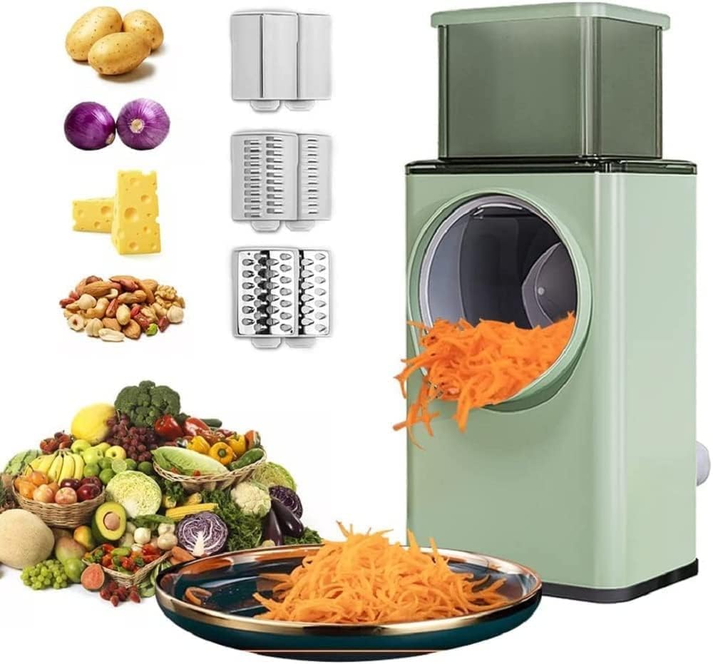 SUSTEAS Cheese Grater Rotary Drum Vegetable Chopper for Kitchen Use, Manual Onion and Salad Cutter, Multifunctional Slicer Dicer Grater, Multipurpose Sabji Vegetables Cutting Machine (Green)