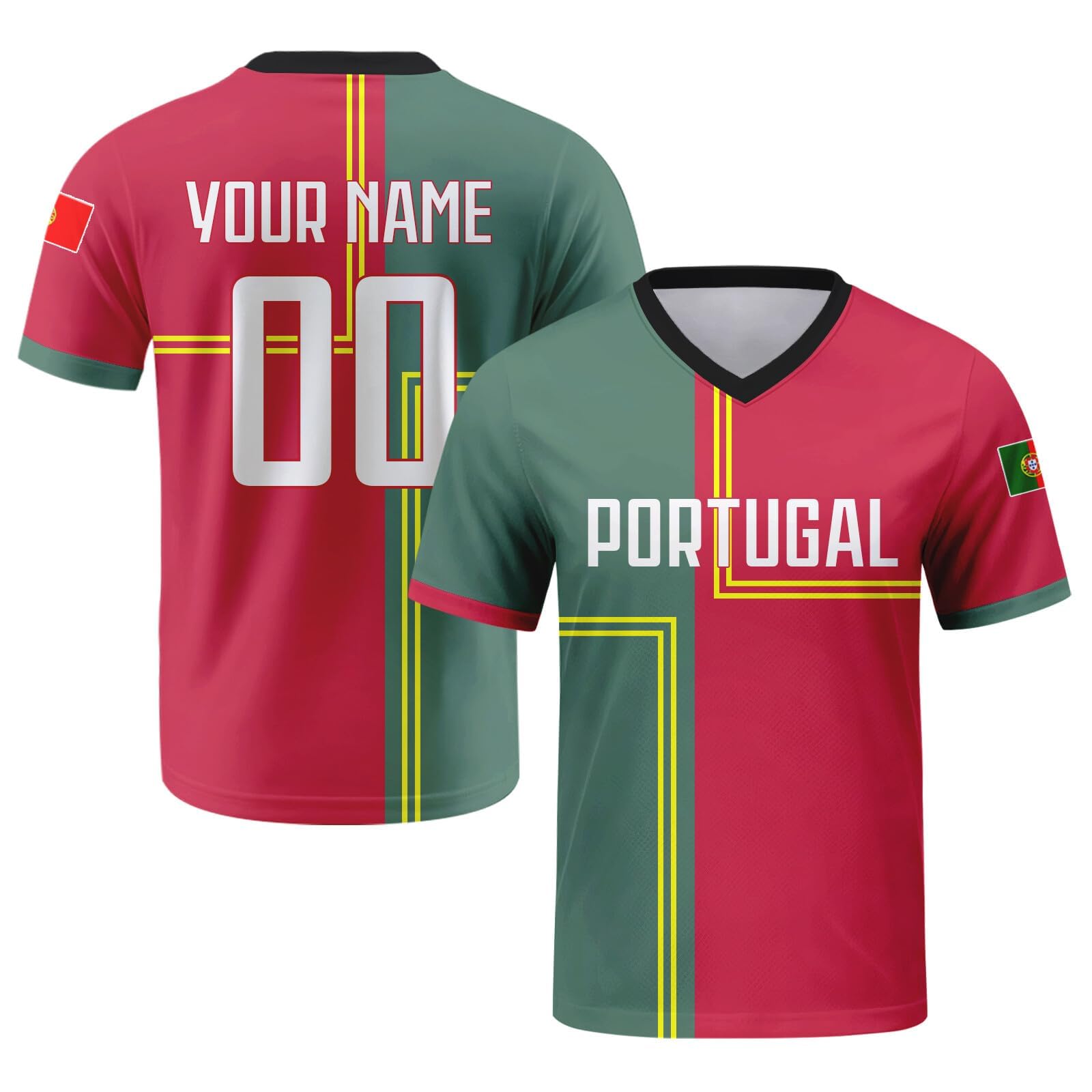 Custom Shirt Portugal Soccer Cup Football T-Shirt Personalized Name Number Design Flag Sports Jerseys Gifts for Kids Youth Adult